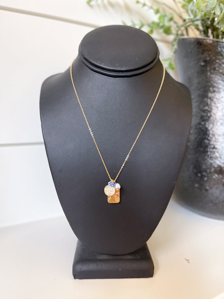 Gold Blue Bead Necklace