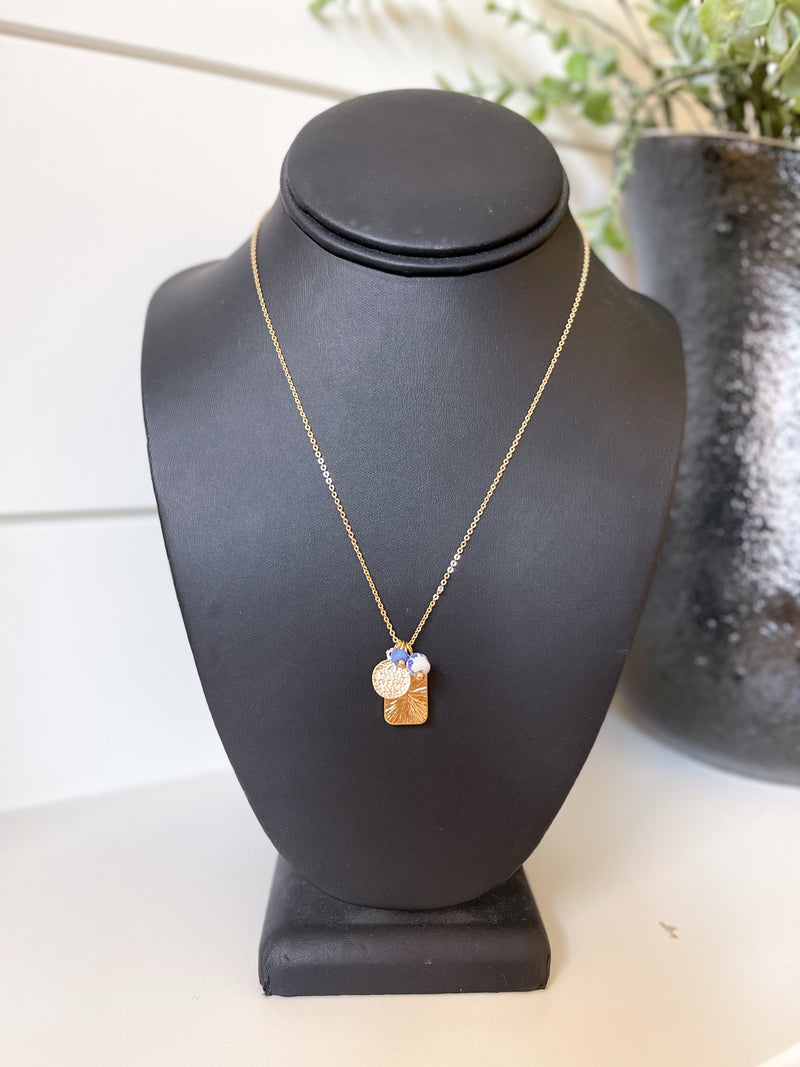 Gold Blue Bead Necklace