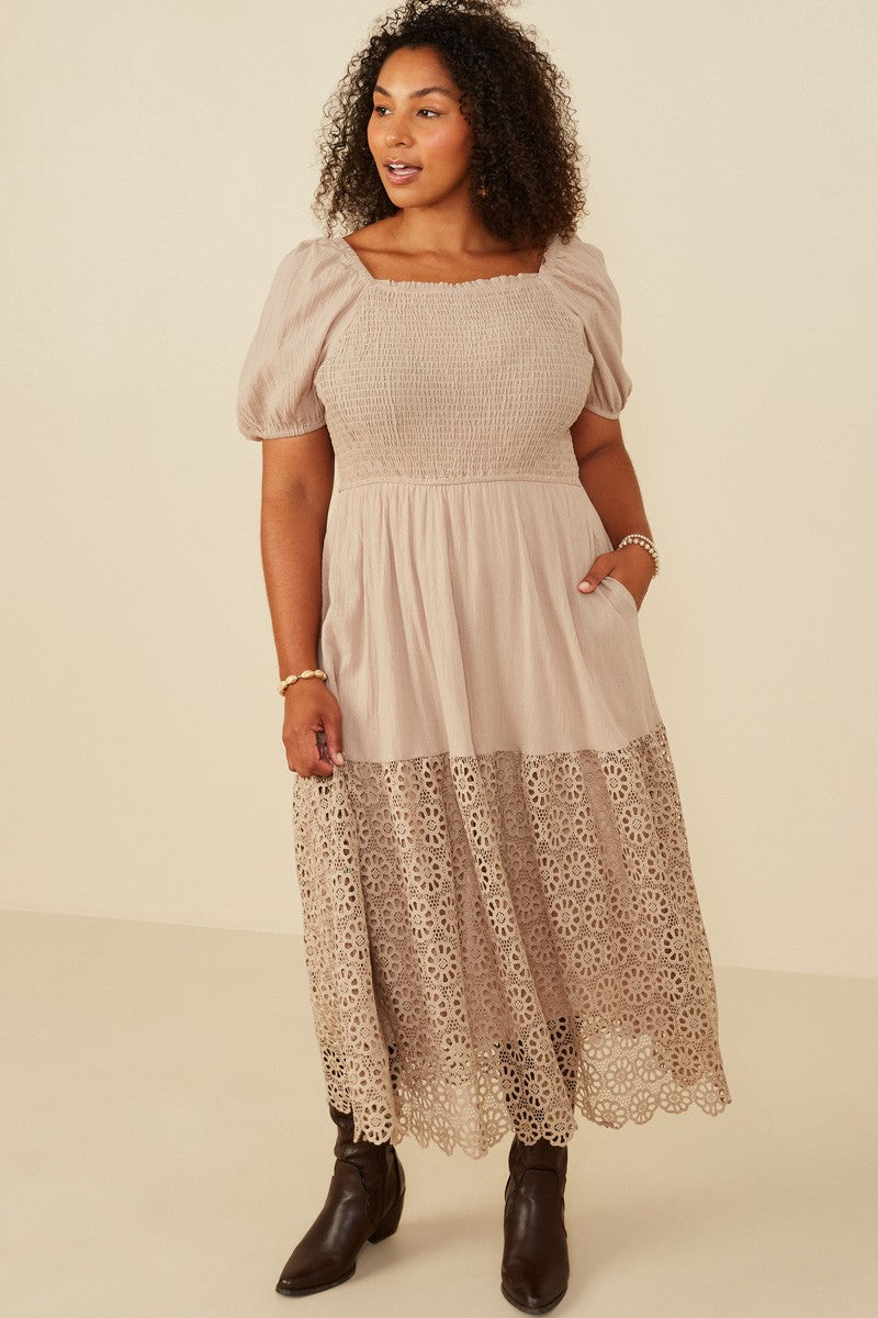 Curvy Eyelet Smocked Dress
