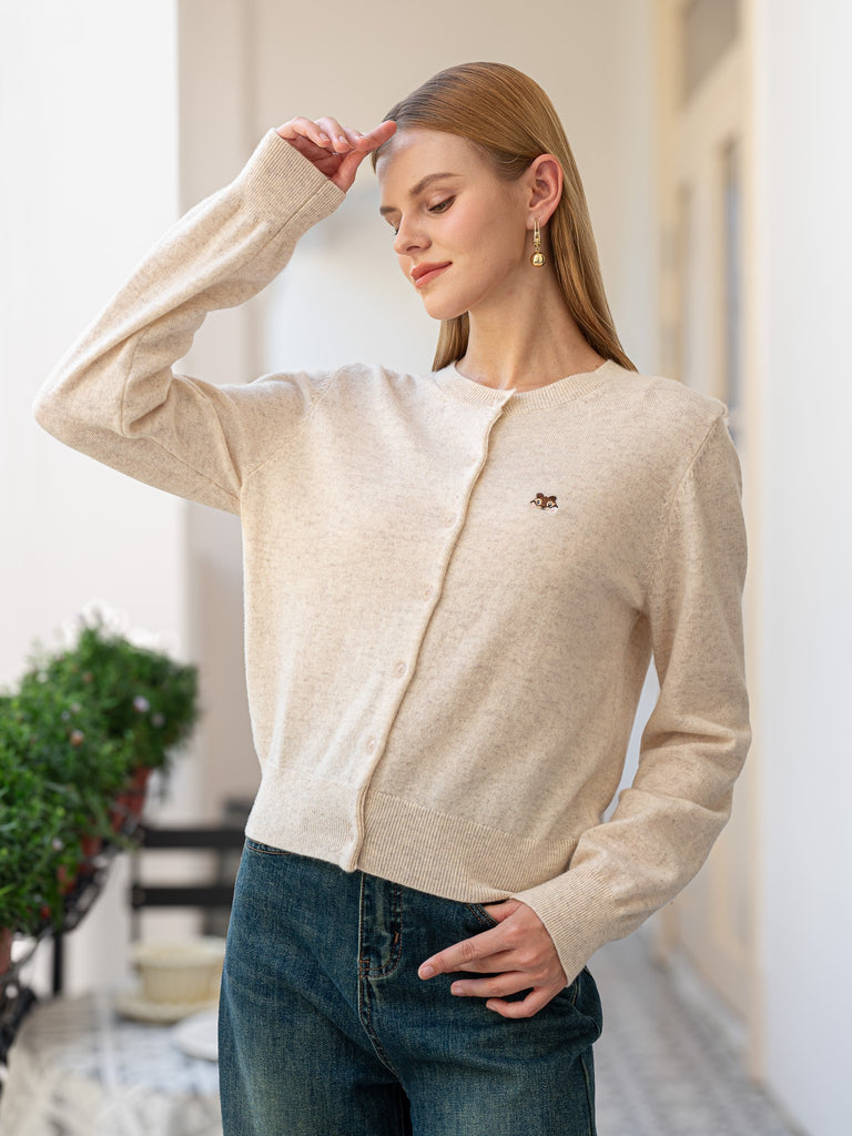 Wool Cardigan With Squirrel Motif