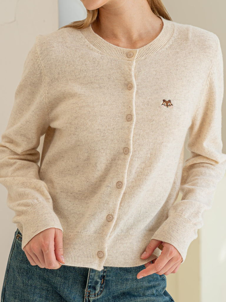 Wool Cardigan With Squirrel Motif