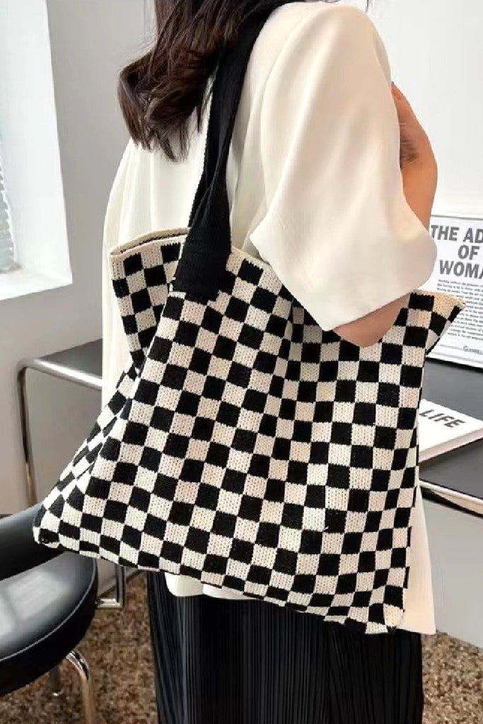 Checkered Knit Commuter Bag