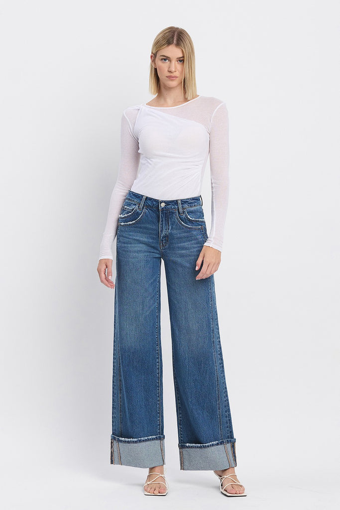 High Rise Wide Cuffed Jeans