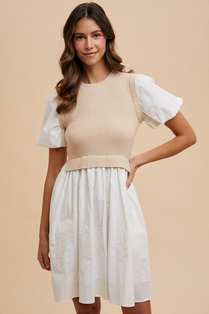 Sweater Bodice Embroidered Dress
