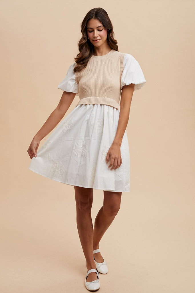 Sweater Bodice Embroidered Dress