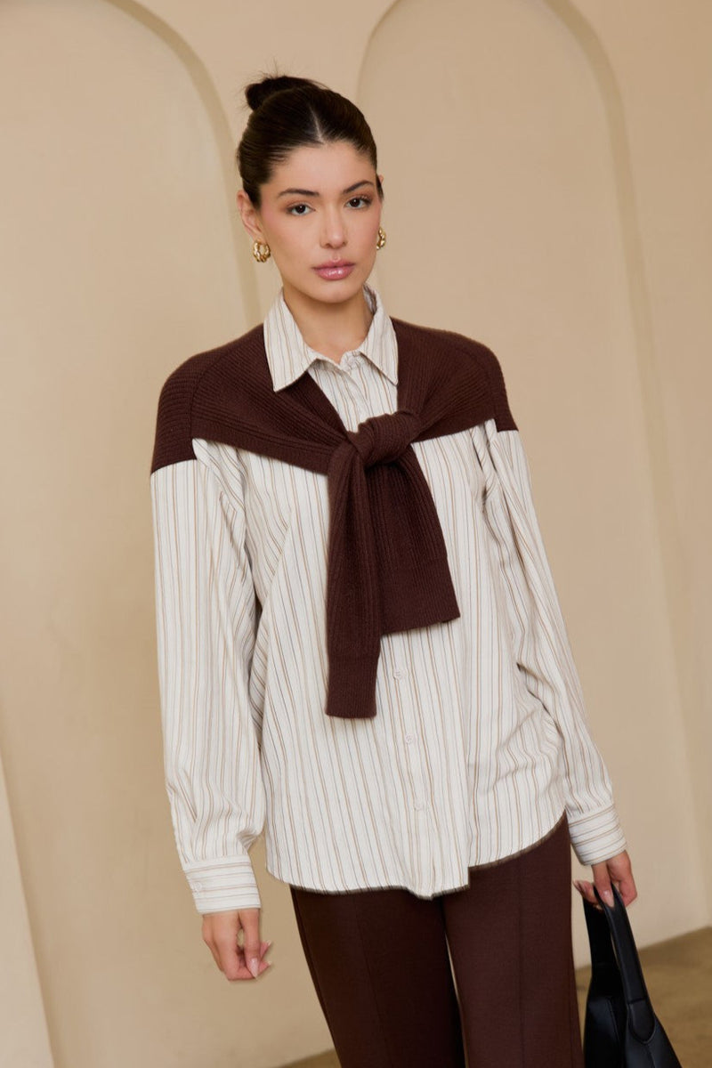 Mixed Knit Sweater & Oversized Shirt