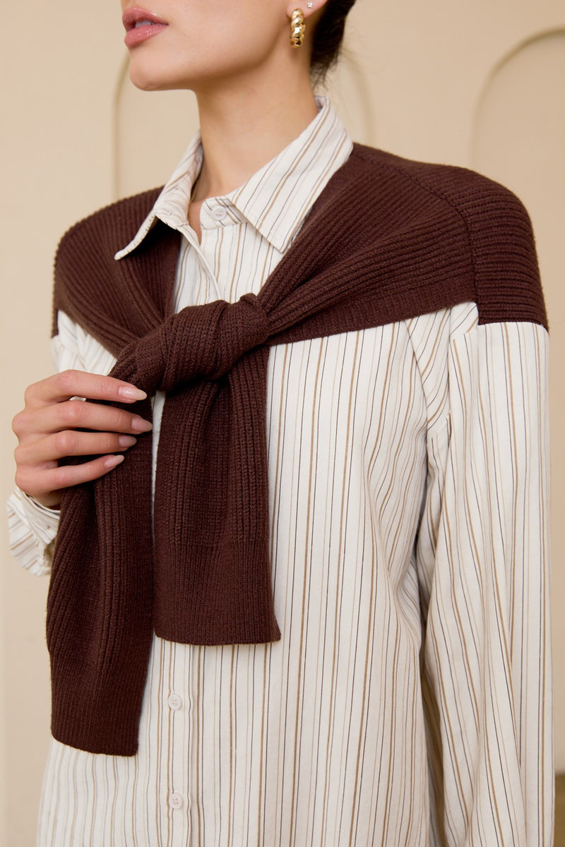 Mixed Knit Sweater & Oversized Shirt