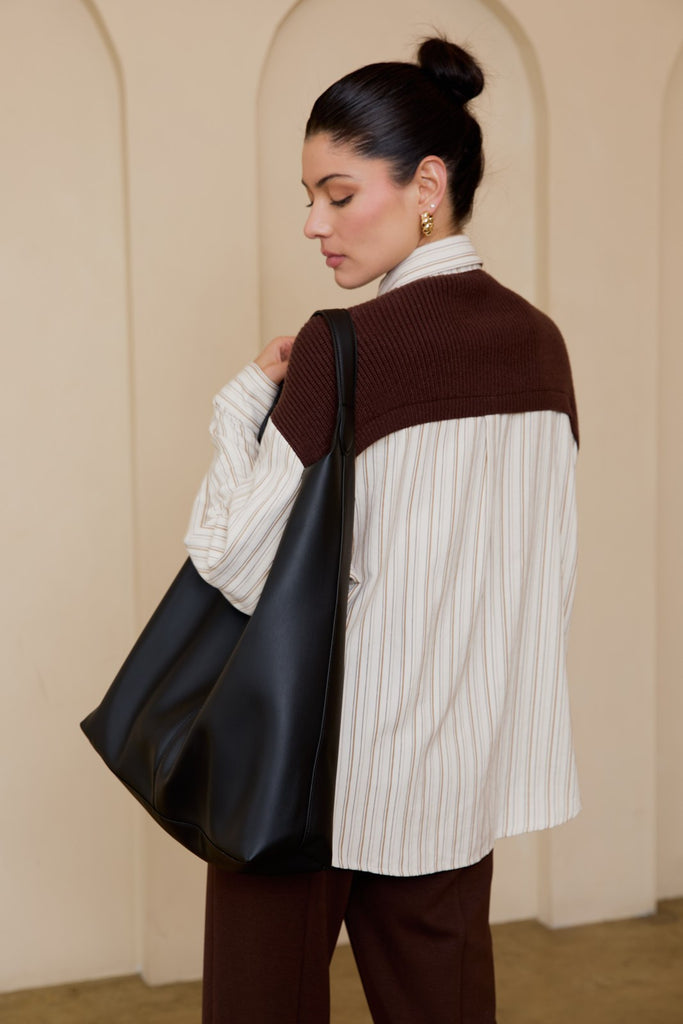 Mixed Knit Sweater & Oversized Shirt