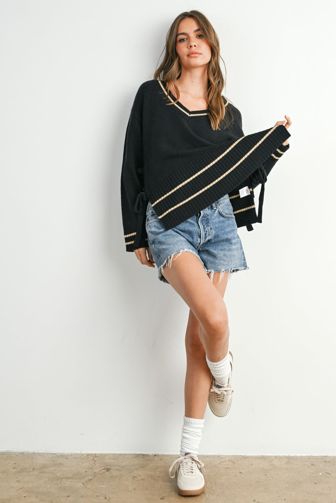 V-neck Side Ties Sweater