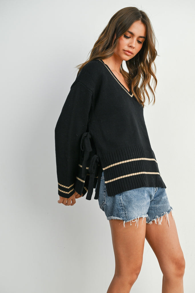 V-neck Side Ties Sweater