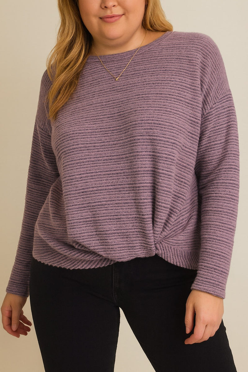 Curvy Ribbed Twisted Striped Top