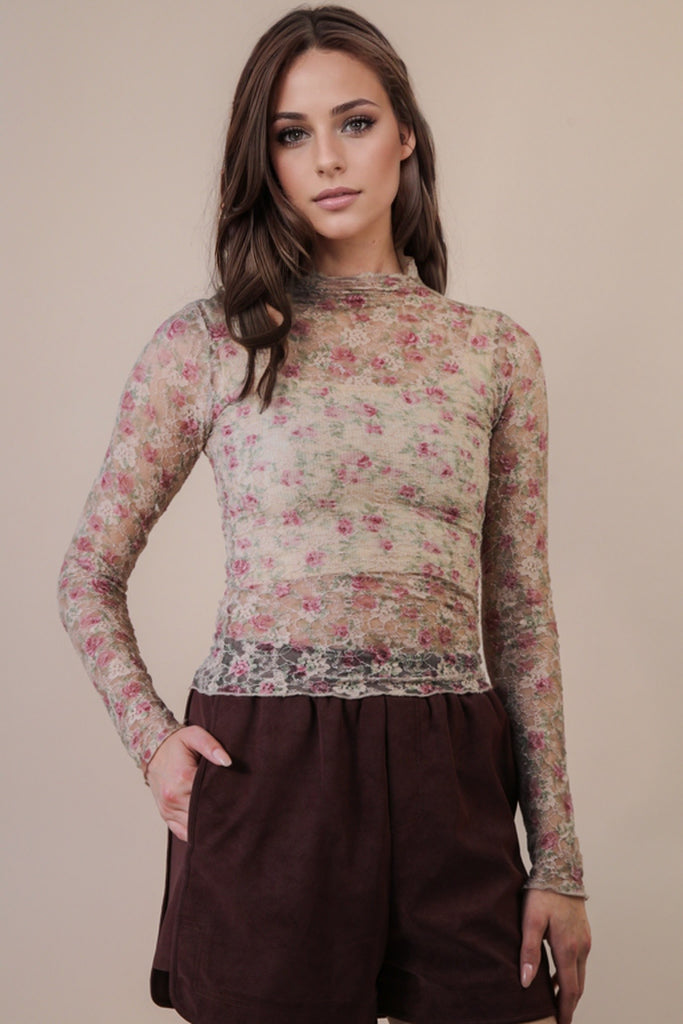 High Neck Sheer Lace Top