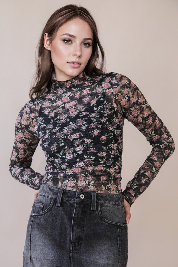 High Neck Sheer Lace Top