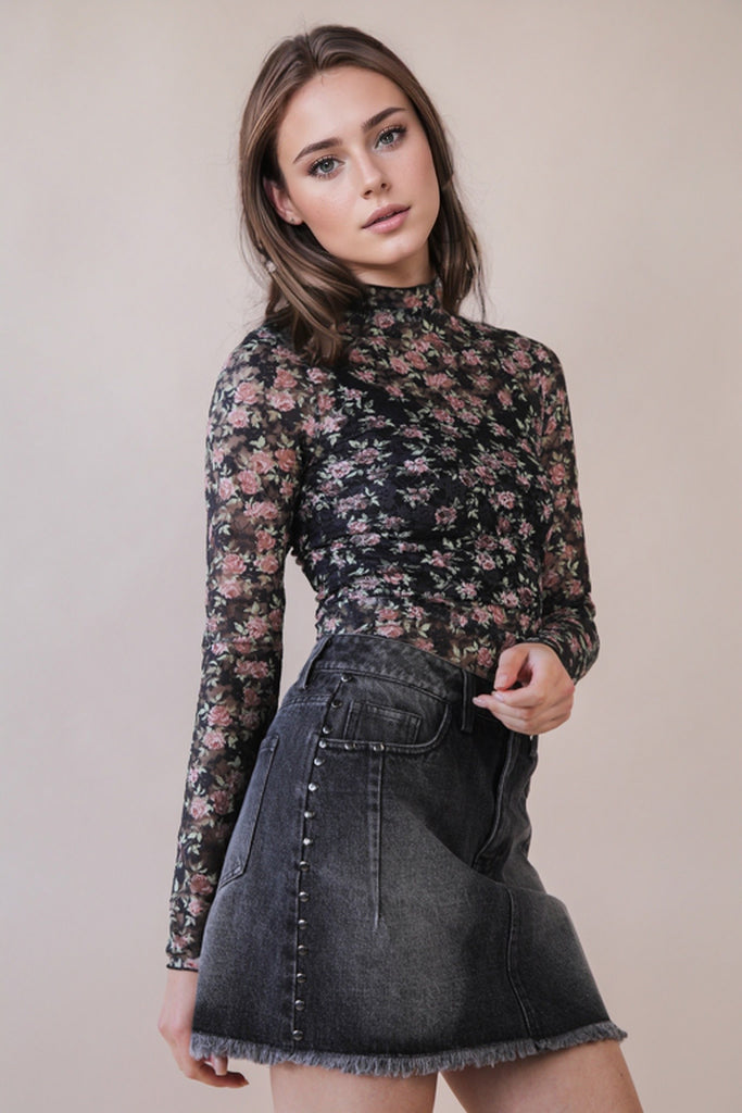 High Neck Sheer Lace Top