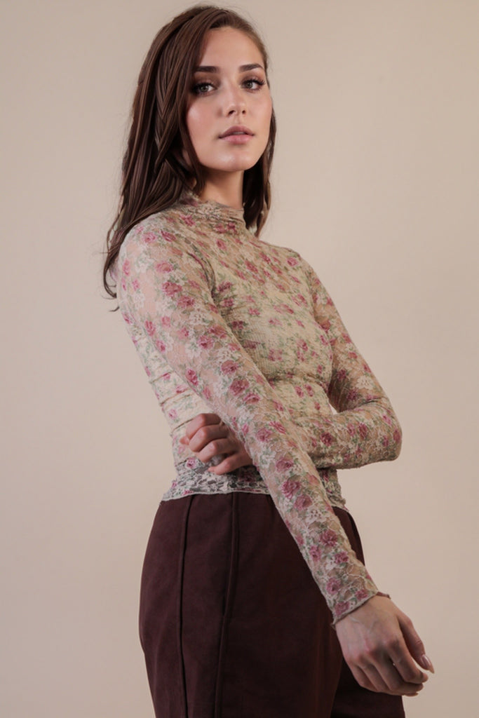 High Neck Sheer Lace Top