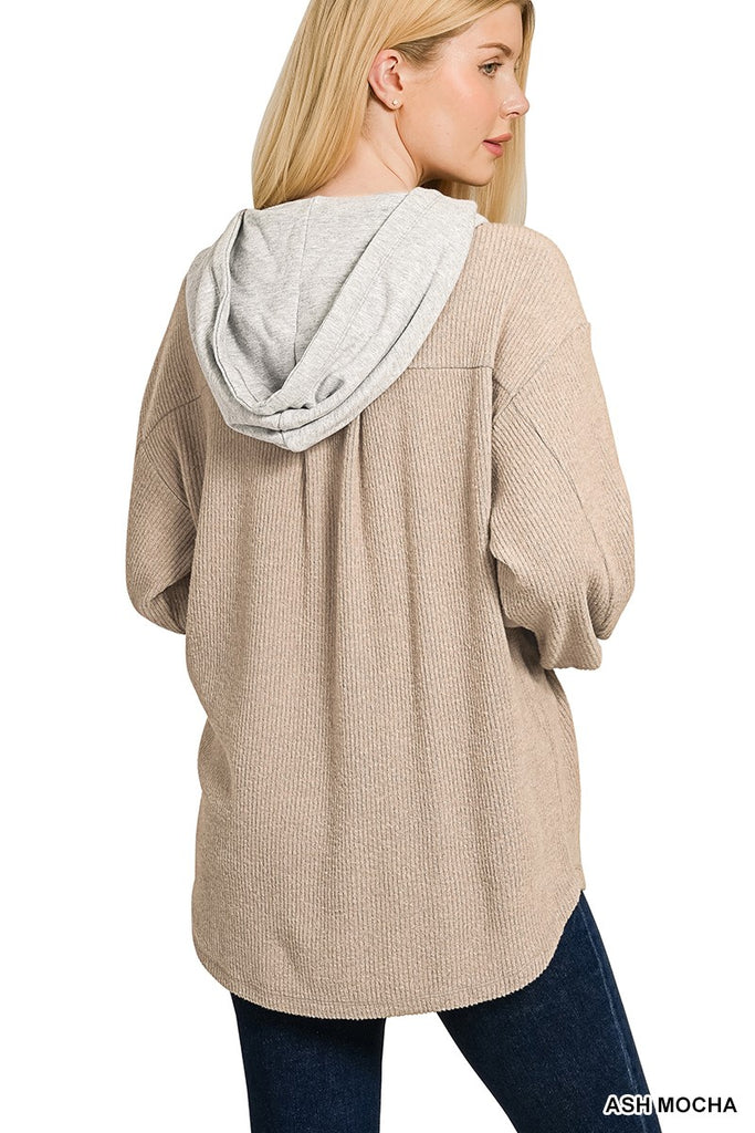 Ribbed Hoodie Shacket