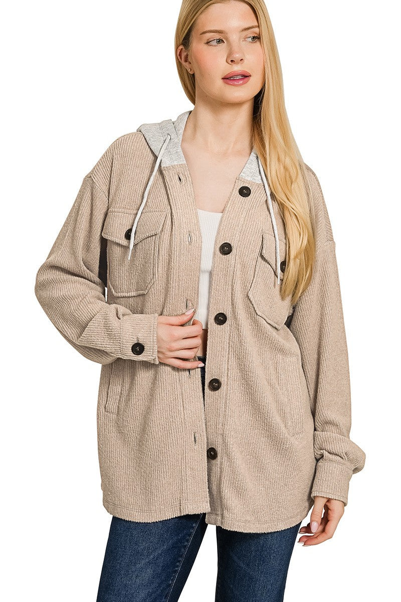 Ribbed Hoodie Shacket
