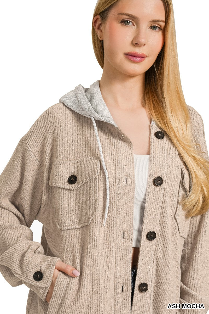 Ribbed Hoodie Shacket