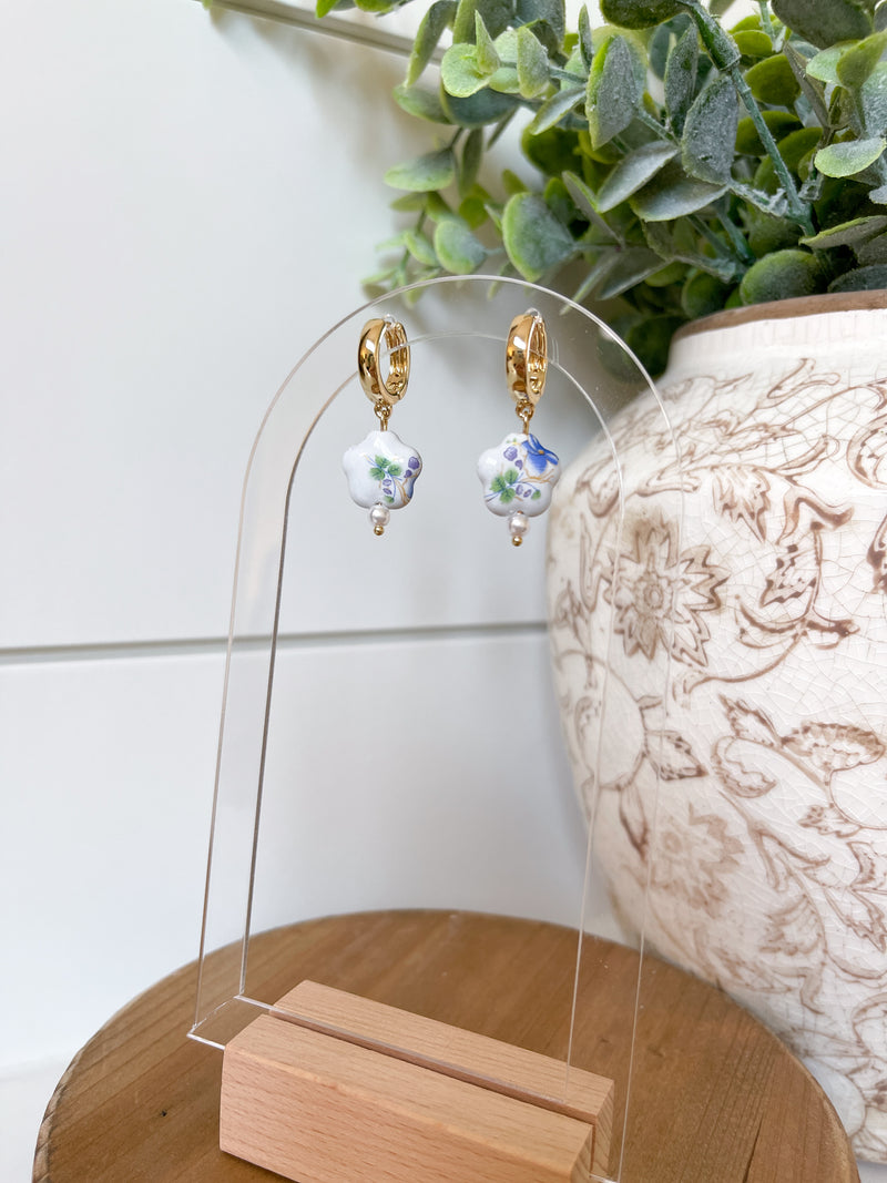 Blue Flower Drop Earrings