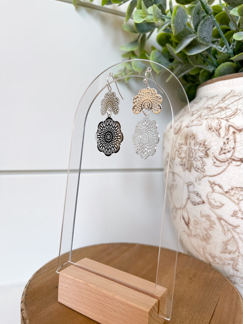 Silver Flower Drop Earrings