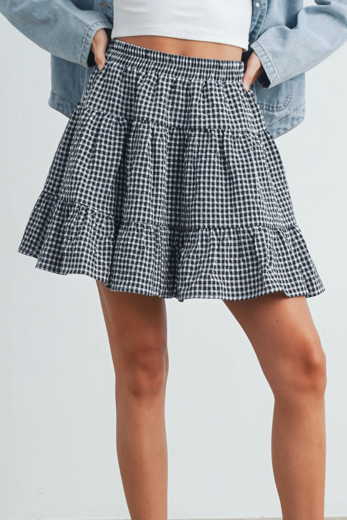 High Waist Tiered Check Skirt