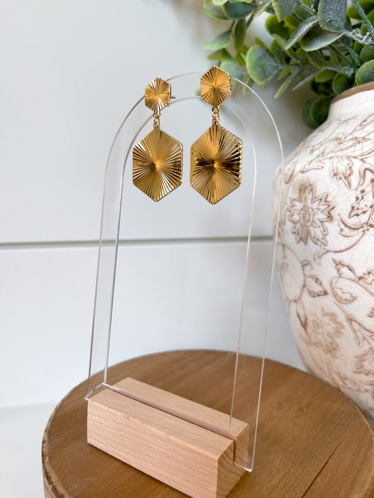 Gold Hexagon Drop Earrings