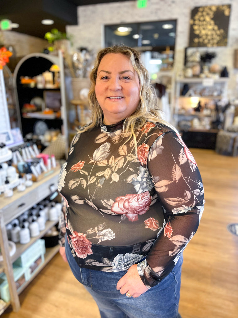 Curvy Mock Neck Sheer Top