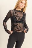 Long Sleeve Flocked Mesh Top