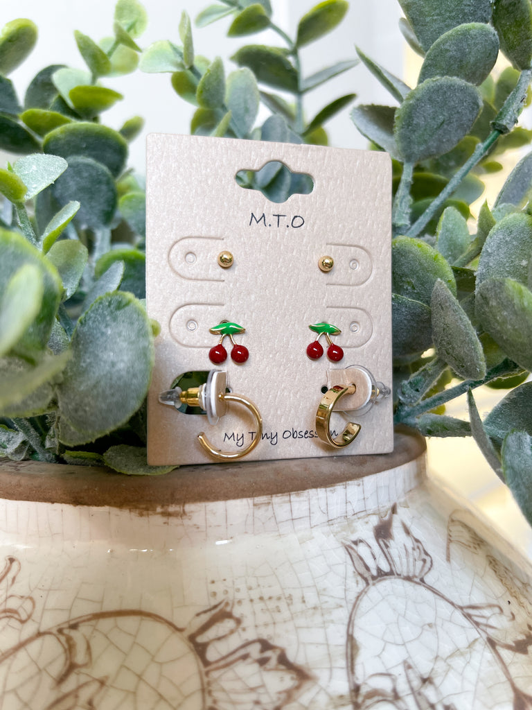 Gold & Cherries Earrings Set