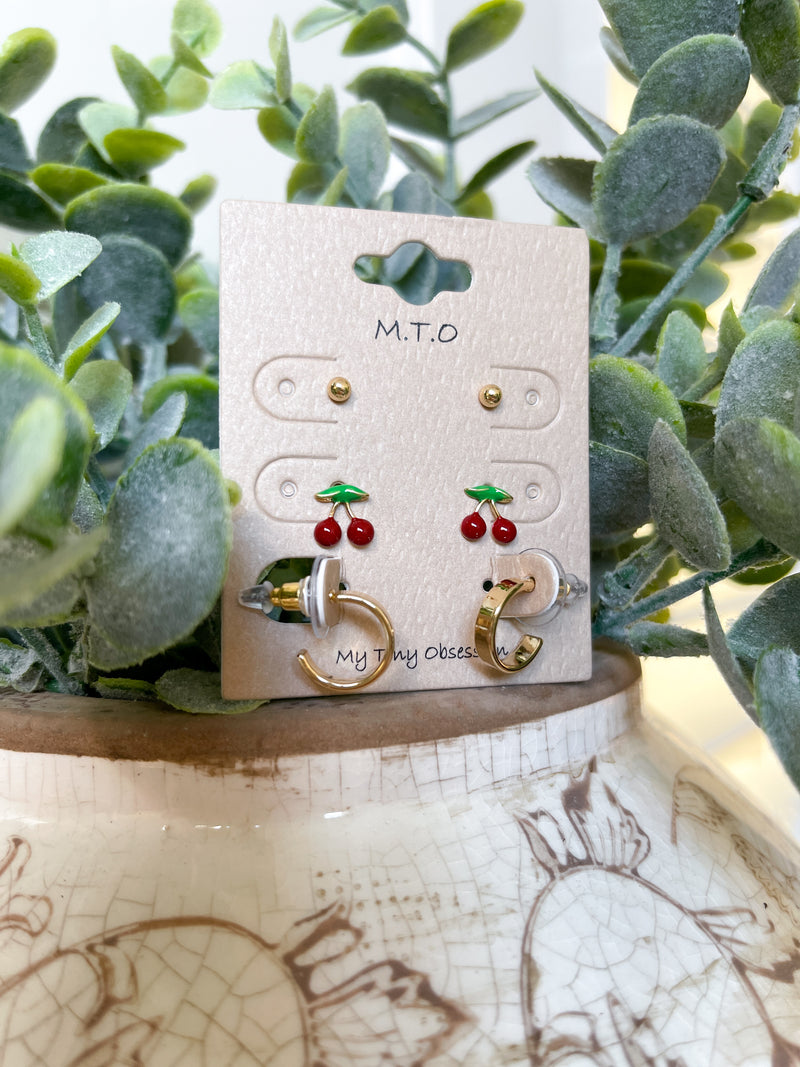 Gold & Cherries Earrings Set