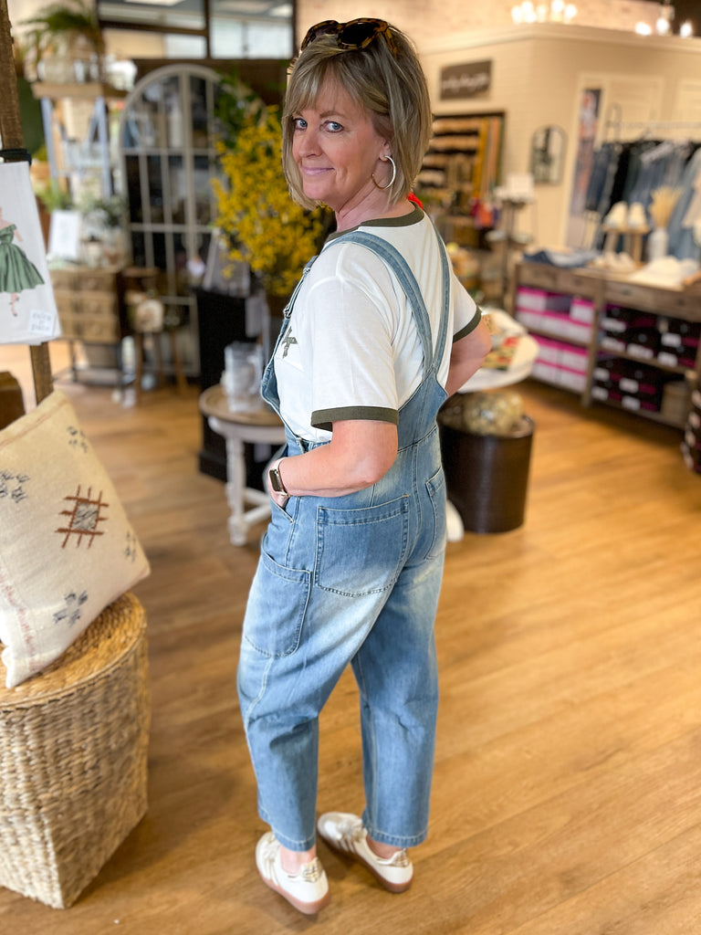 Cropped Denim Overalls