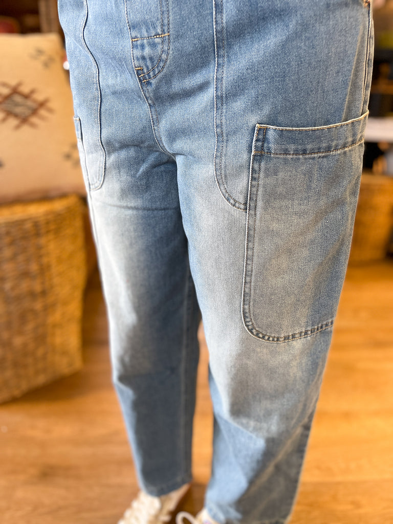 Cropped Denim Overalls