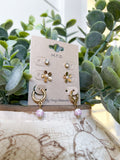 Gold & Pink Flower Earrings Set