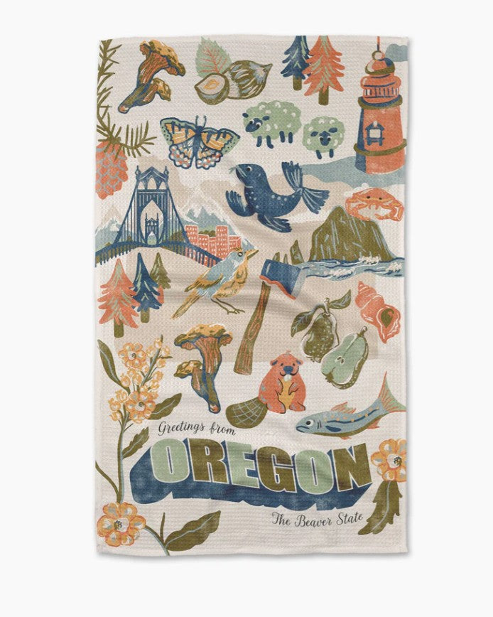 Greetings From Oregon Tea Towel