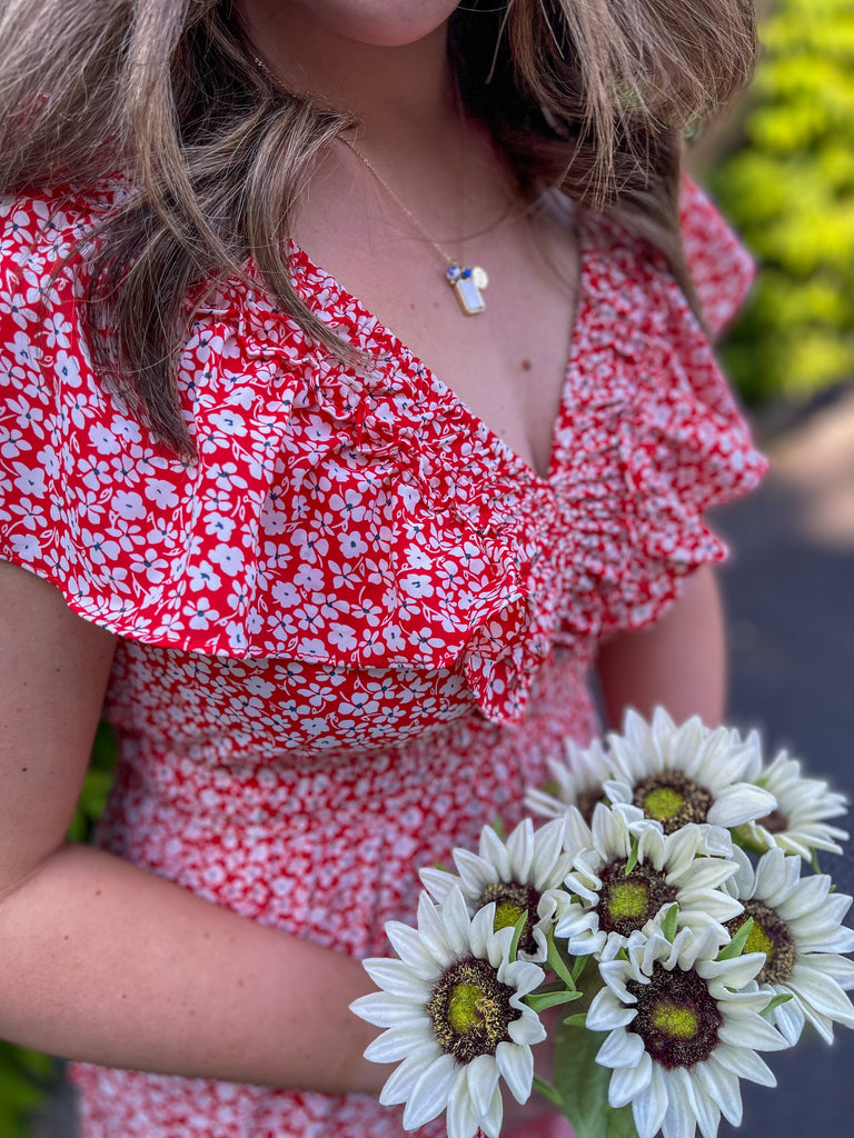 Gold Blue Bead Necklace