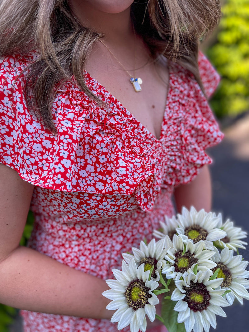 Gold Blue Bead Necklace