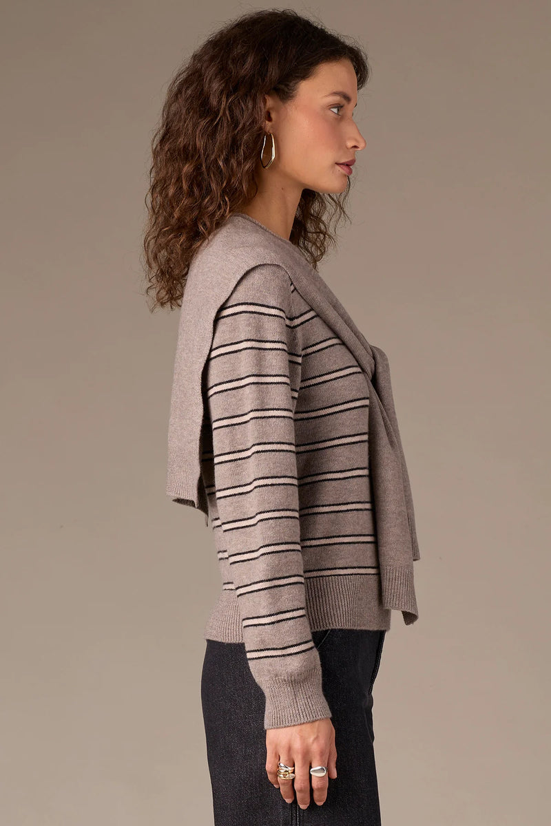 Front Tie Twofer Stripe Sweater