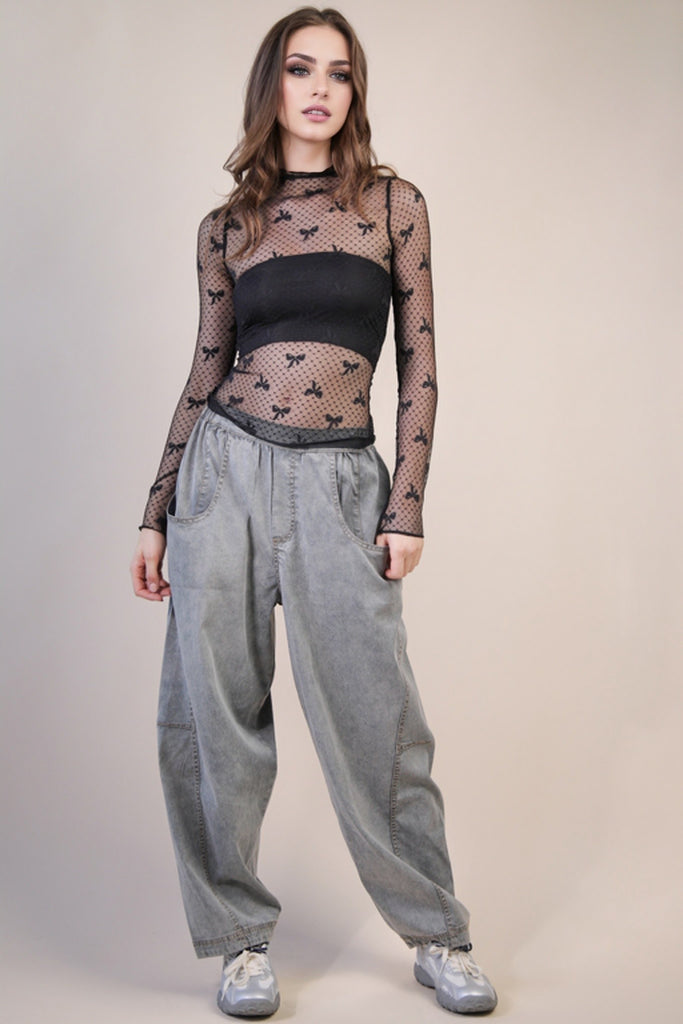 Washed Woven Barrel Pants