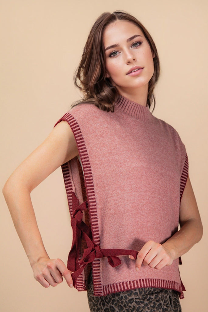 Side Tie Open Sweater Vest