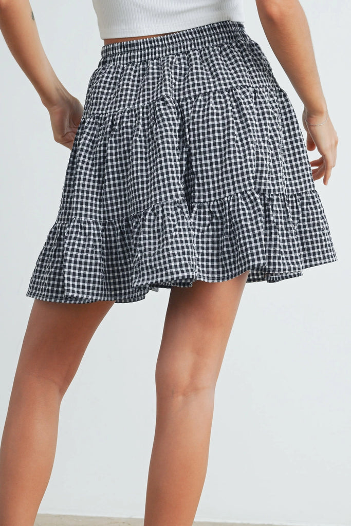 High Waist Tiered Check Skirt