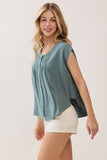 Pintuck Button Down Top