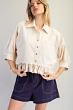 Button Down Ruffle Hem Top