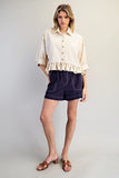 Button Down Ruffle Hem Top