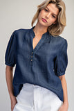 Puff Sleeve Denim Blouse