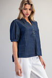 Puff Sleeve Denim Blouse