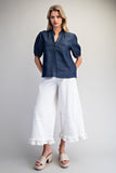 Puff Sleeve Denim Blouse