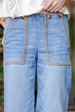 Whipstitch Pocket Cropped Denim Pants