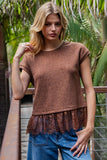 Lace Trim Textured Knit Top