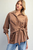Tie Waist Front Pinstriped Blouse