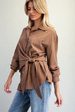 Tie Waist Front Pinstriped Blouse